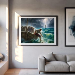 Kunst Peter loopt over het water | Afdrukken met geloofsteksten (digitale download)