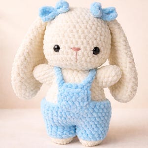 Velvet Bunny Crochet Amigurumi Plush Rabbit Doll Soft Handmade Toy Cute Nursery Decor Baby Gift Kawaii Bunny Stuffed Animal