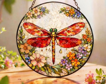 Acchiappasole a forma di libellula per finestra, libellula in vetro colorato da appendere, decorazione rotonda da appendere alla finestra, regalo significativo per la mamma o per gli amanti della natura.