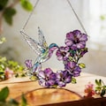 Stained Glass Hummingbird Suncatcher, Lavender Flower Window Hanging, Botanical Glass Art, Gift for Her, Home Decor product logo