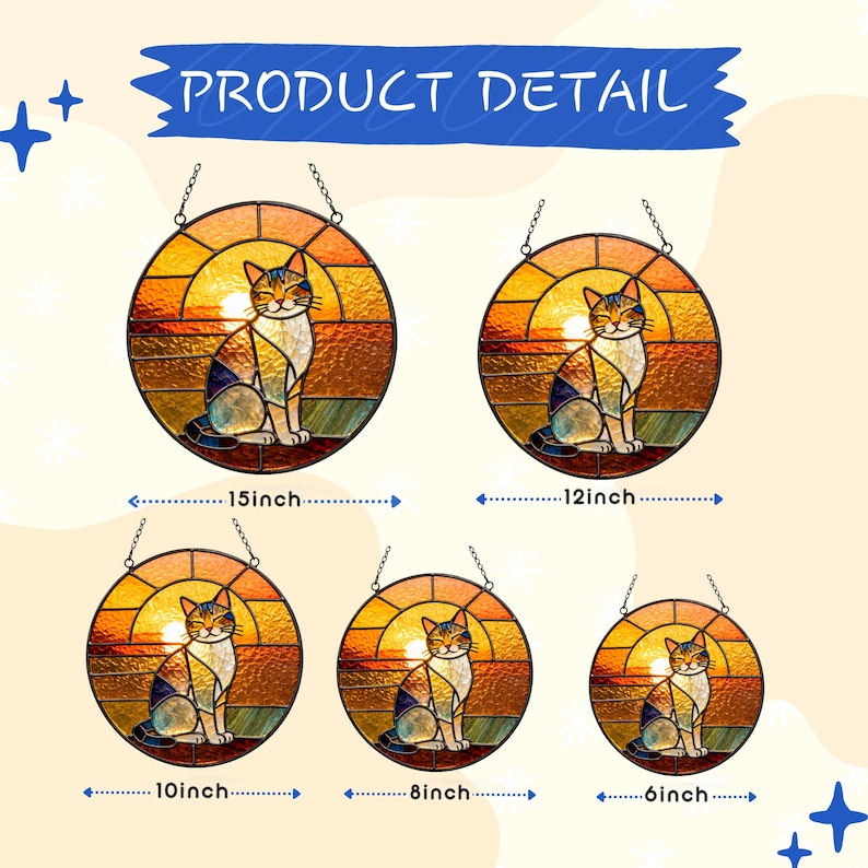 Handmade Stained Glass Cat Suncatcher, Sunset Cat Window Hanging, Round Glass Window Decor, Cozy Gift for Cat Lovers image 7