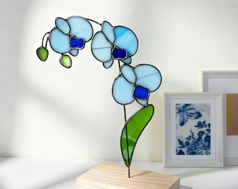 Stained Glass Orchid Flower, Handmade Glass Orchid FlowerDecor, Standing Orchid Ornament, Anniversary Gift, Gift For Mom, Wife Gift