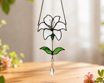 White Lily Suncatcher Window Hanging, Lily Flower Decor, Floral Window Ornament, Garden Lover Gift, Botanical Sun Catcher