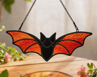 Gothic Bat Suncatcher, Stained Glass Window Hanging, Halloween Decor, Nature Lover Gift, Unique Wall Accent