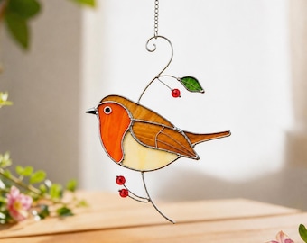 Robin Bird Suncatcher Window Hanging, Bird Lover Gift, Woodland Bird Decor, Nature Inspired Ornament, Garden Window Art