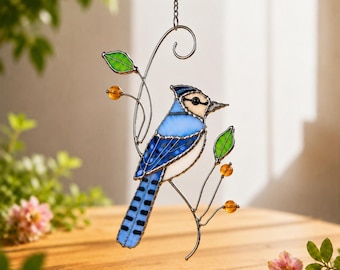 Blue Bird Suncatcher Window Decor, Bird Hanging Ornament, Nature Inspired Home Accent, Gift For Bird Lovers, Garden Ar