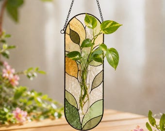 Plant Propagation Station Hanging Planter, Stained Glass Vase, Hydroponic Plant Holder, Plant Lover Gift, Window Decor