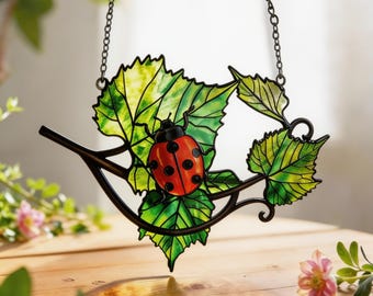 Witrażowa pułapka na biedronki, ręcznie robiona dekoracja okienna, dekoracja ogrodu botanicznego, prezent na Dzień Matki, prezent na Walentynki