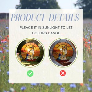 Handmade Stained Glass Cat Suncatcher, Sunset Cat Window Hanging, Round Glass Window Decor, Cozy Gift for Cat Lovers image 9