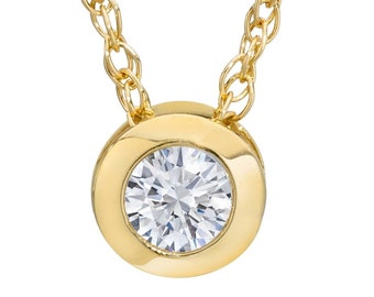 14k White or Yellow Gold .25 - 1.00 Carat Solitaire Natural Diamond Bezel Set Women's Necklace Pendant 18" Chain