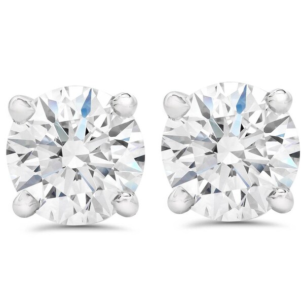 1 1/2 ct Round Round Diamond Studs with Screw Backs 14k White Gold Enhanced ((F), SI(1)-SI(2))