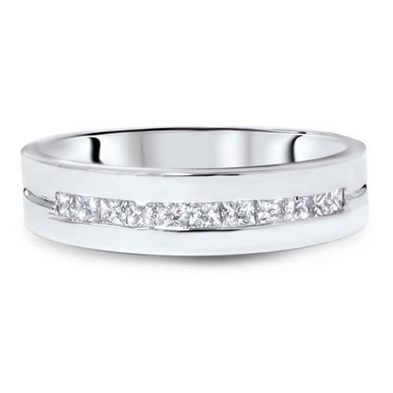 Princess Cut Diamond .60CT Channel Set Mens 5.6MM Wedding Ring