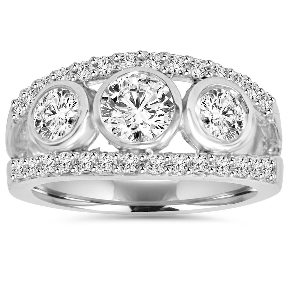 Engagement Ring Diamond 2.10CT 3 Stone Bezel Diamond | Etsy