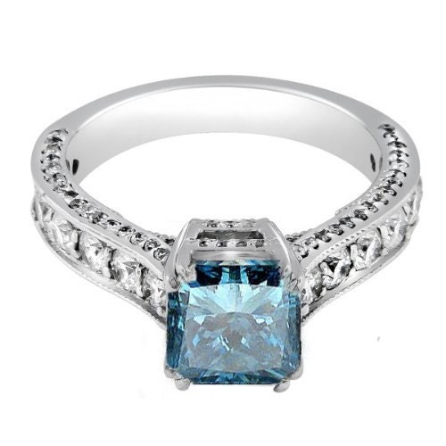 Engagement Ring Diamond 3.00CT Blue & White Radiant Cut - Etsy