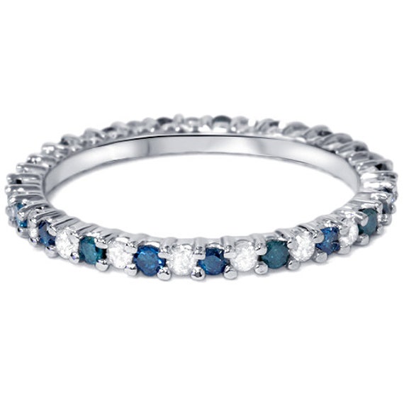 1/2CT Blue & White Diamond Eternity Wedding Anniversary Ring | Etsy
