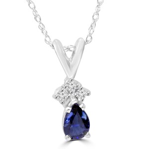 Diamond & Oval Blue Sapphire Round Solitaire Pendant 14K White Gold