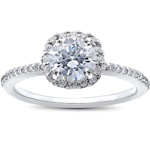 Engagement Ring Diamond 1ct Diamond Engagement Ring Cushion Halo 14K White Gold image 1