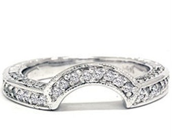 Vintage Diamond Wedding Ring Womens Bridal 3/4CT Anniversary Enhancer Curved Notched Guard Band 14K White Gold Size (4-10)