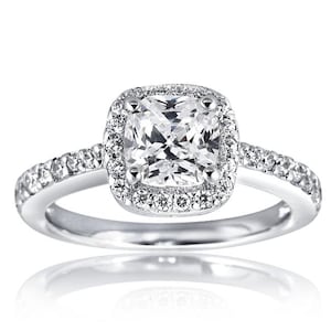 Engagement Ring Diamond Cushion 1.28CT Halo GIA Certified Diamond Engagement Ring 14K White Gold Vintage Antique Style Size 4-9