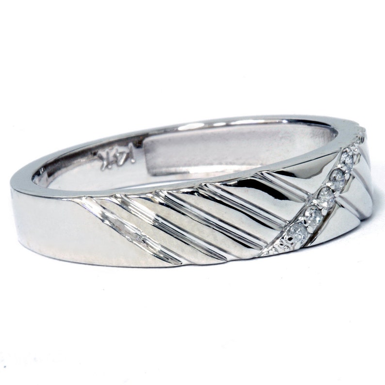 Mens Diamond Wedding Ring Bridal Band 14 Karat White Gold