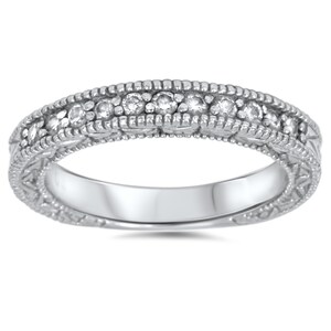 Diamond Wedding Infinity Ring Pave 1/4CT 14K White Gold Milgrain Vintage Antique Size (4-9)