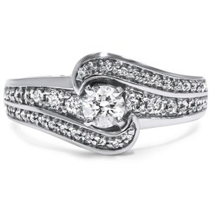 Engagement Ring Diamond .70CT Pave Twist Round Engagement Ring 14K White Gold