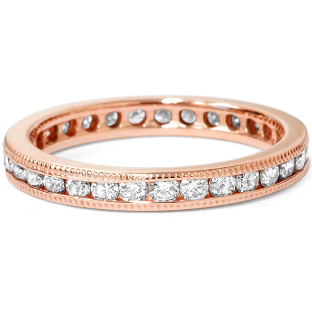 Rose Gold Diamond Eternity Ring 1.00CT 14K Rose Gold Wedding Band
