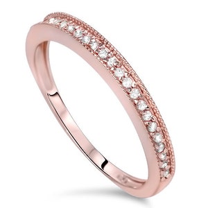 1/4CT Diamond Stackable Wedding Ring 10K Rose Gold Size 4-9