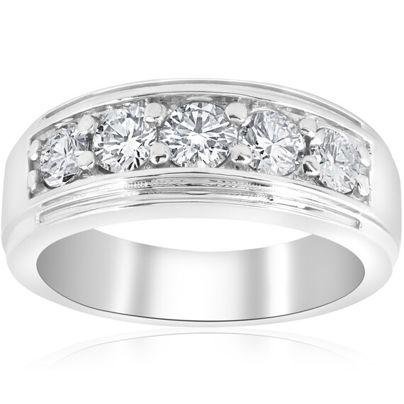 1ct Mens Lab Grown Diamond Wedding Ring 10k White Gold G H SI2 I1