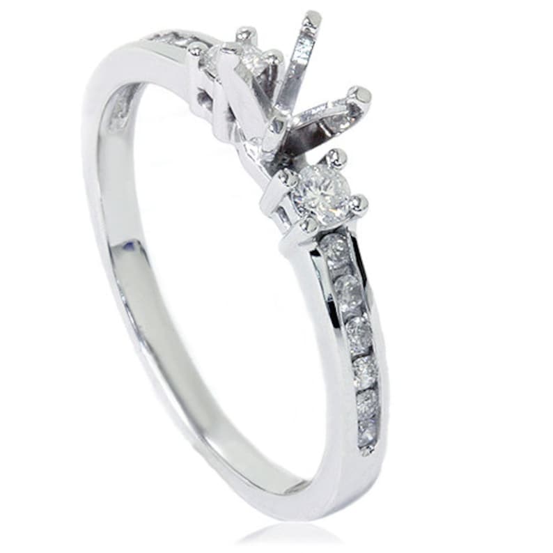 Channel Set Diamond Engagement Ring Setting Semi Mount Mounting 14K White Gold 13CT Size 4-9