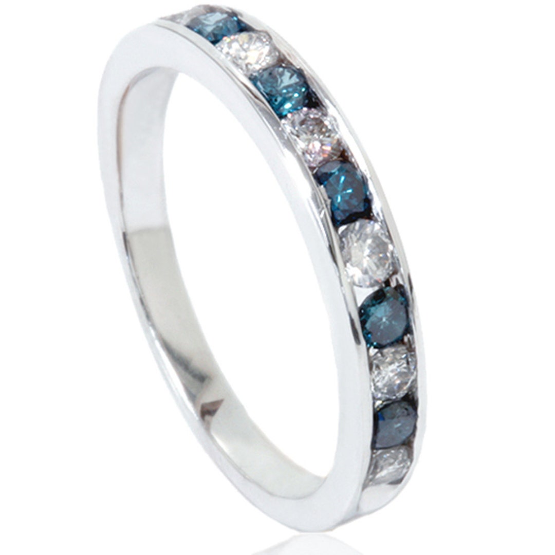 Blue Diamond Wedding Ring, Blue Diamond Ring 1/2ct Stackable Blue ...