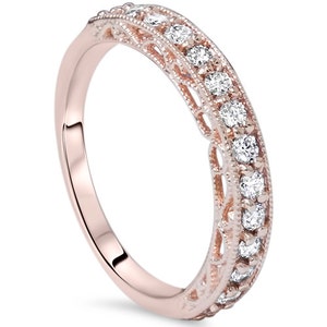 VS .40CT Vintage Diamond Rose Gold Ring 14 Karat Womens Antique Hand Engraved Style Milgrain Size 4-9