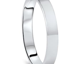 White Gold Wedding Band Womens 10K 3MM Flat High Polished Plain Anniversry Ring Size (4-10)