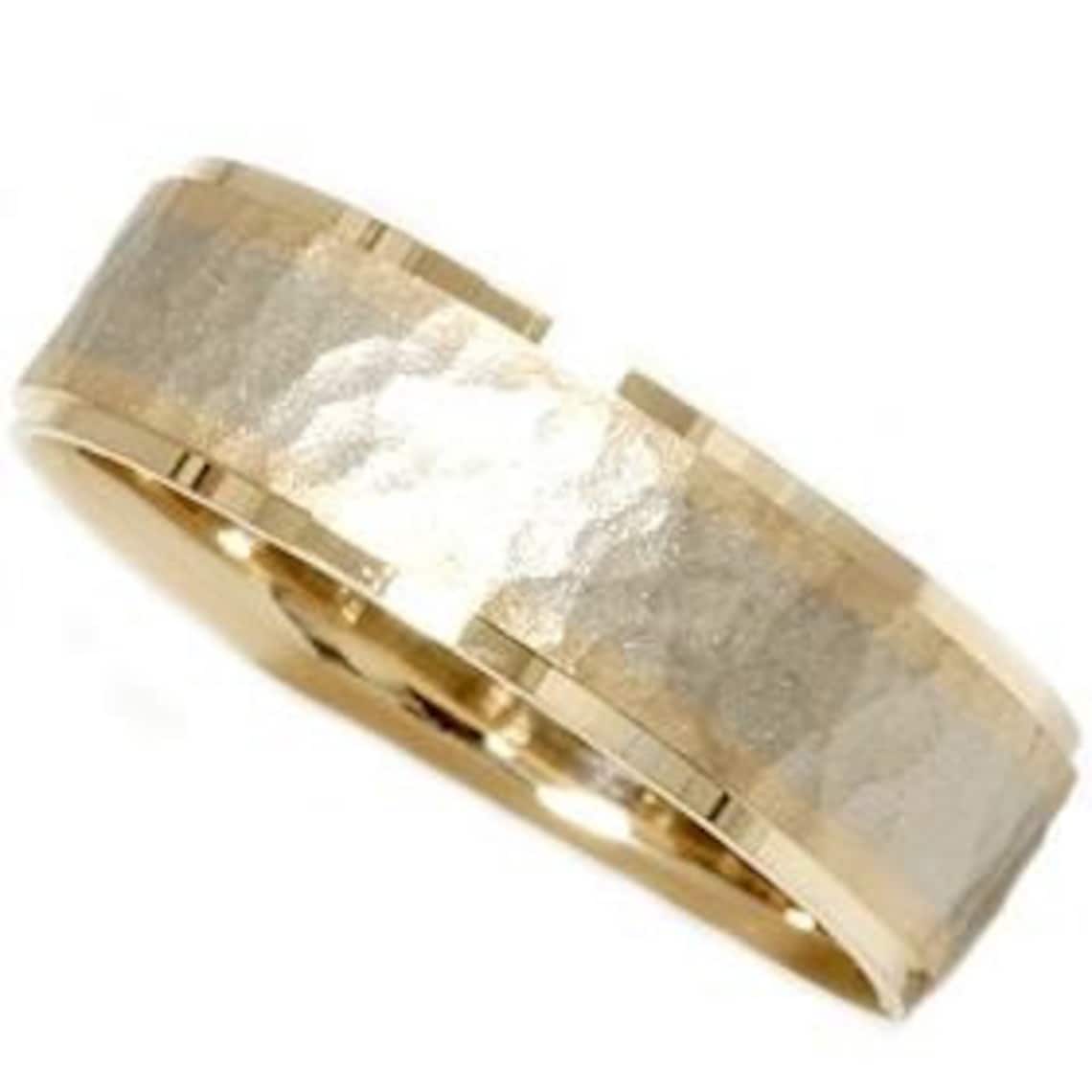 Hammered Gold Ring Hammered Gold Band Mens Hammered 14K White Etsy