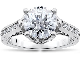 Certified 2 1/3ct Diamond Engagement Ring 14k White Gold Lab Grown