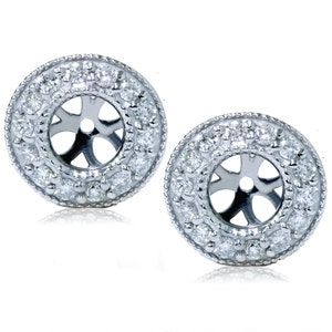 Halo 1/2CT  Diamond Earring Jackets Vintage Antique Style Filigree Round Cut Genuine 14K White Gold