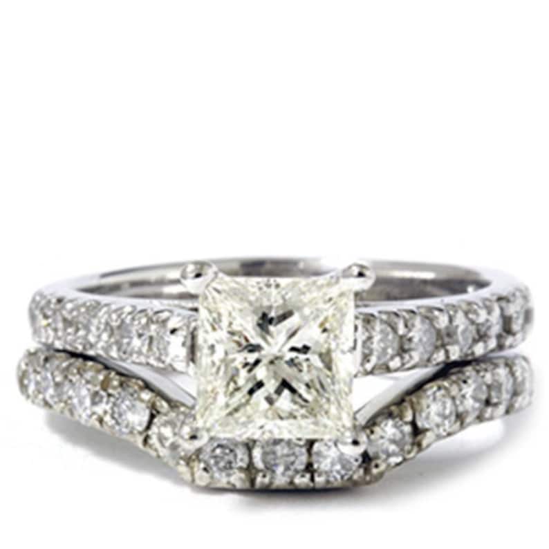 1.75CT 14K White Gold Diamond Princess Cut Wedding Set Etsy