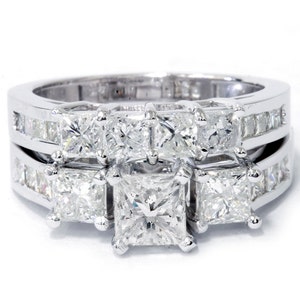 3.50CT Princess Cut Diamond Engagement Wedding Ring Set Channel 14K White Gold Size 4-9