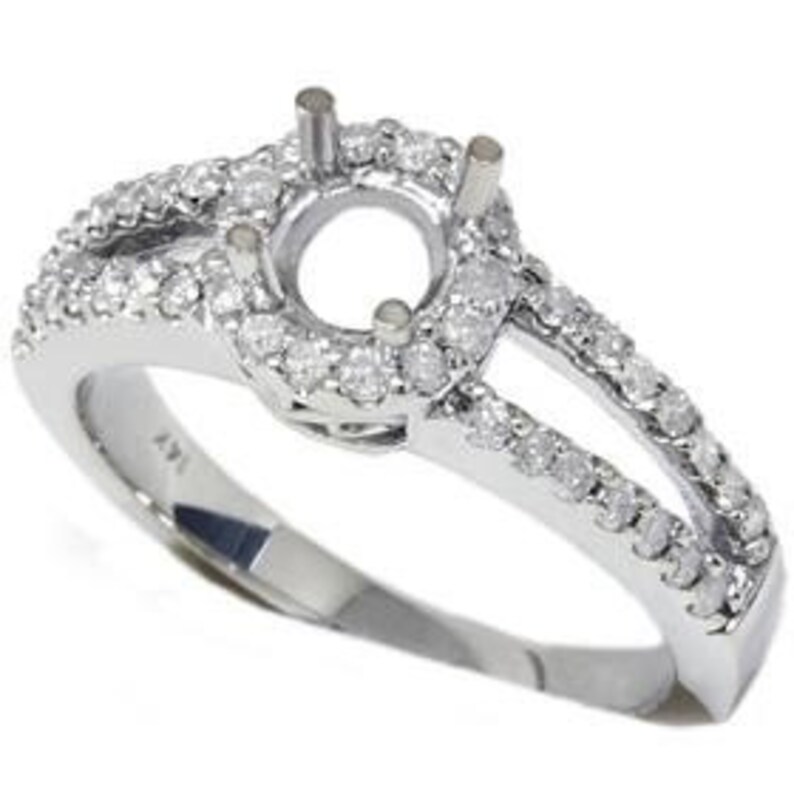 Diamond Engagement Ring Setting Diamond .40ct Engagement Setting Split Shank 14K White Gold Ring Semi Mount Halo Vintage Antique