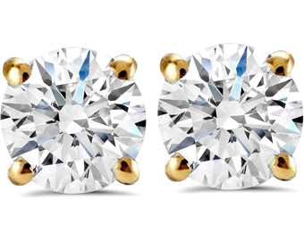 Gecertificeerde 2Ct TW ronde diamanten studs met schroefsluiting 14k geel goud Lab Grown (F/VS) uitstekende snit