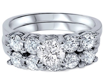 2.55 cttw Round Diamond Engagement Ring Matching Wedding Band Five Stone Bridal Set 14K White Gold
