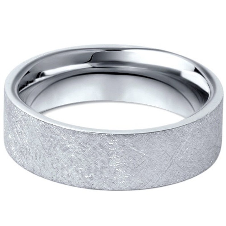 10K White Gold Mens 6MM Flat Brushed Wedding Band Etsy