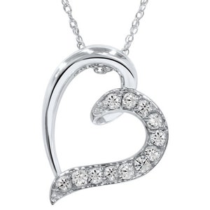 1/2CT Diamond Heart Pendant 10K White Gold with 18in chain image 1
