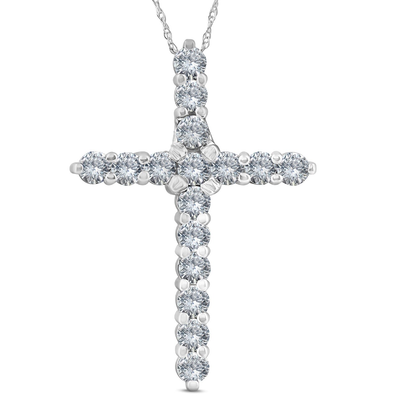 Diamond Cross Pendant White Gold 1 3/4 