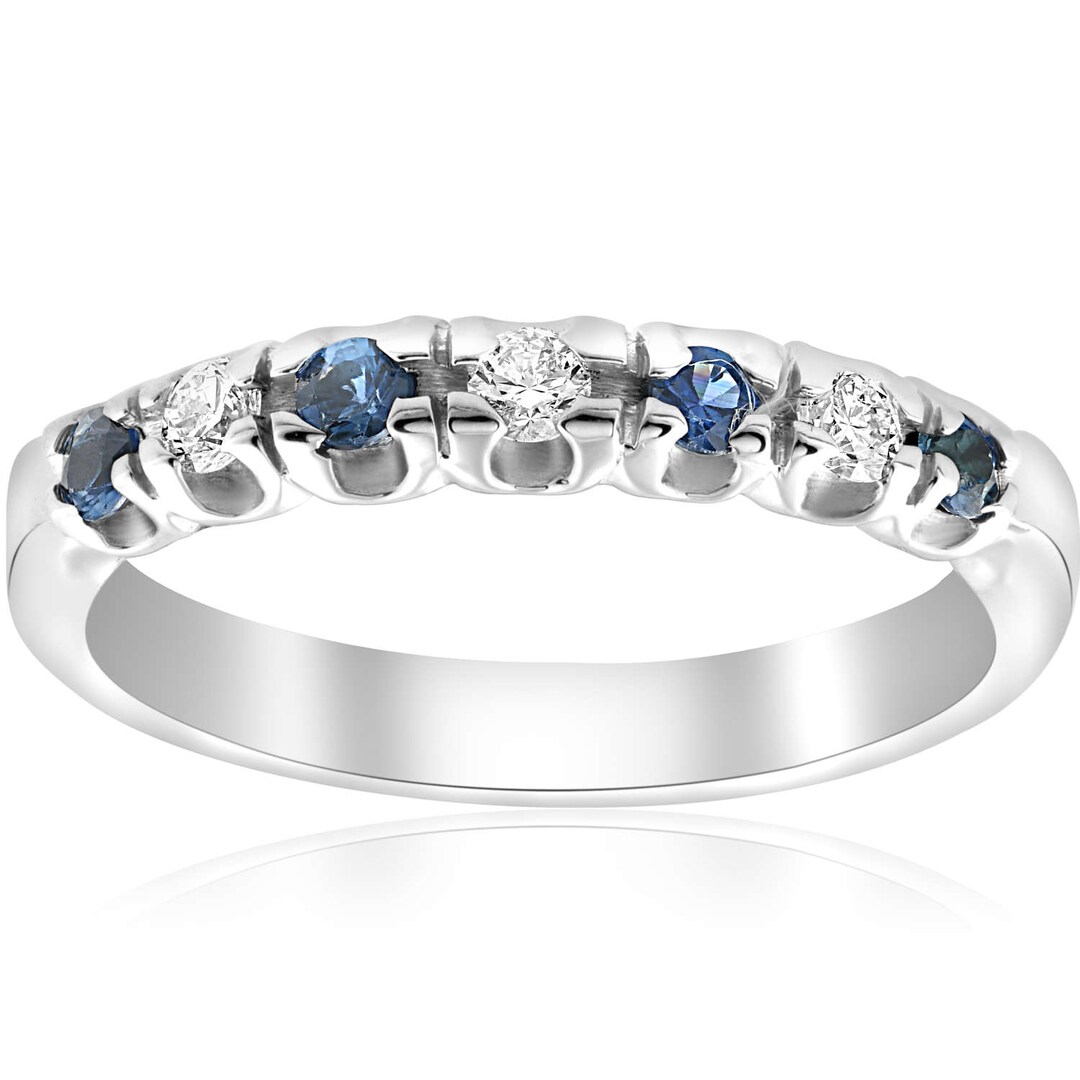 Blue Sapphire Diamond Stackable Ring, Blue Sapphire Diamond Wedding ...