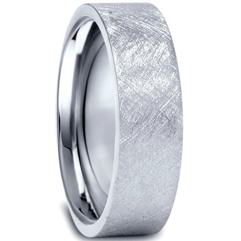 10K White Gold Mens 6MM Flat Brushed Wedding Band Etsy