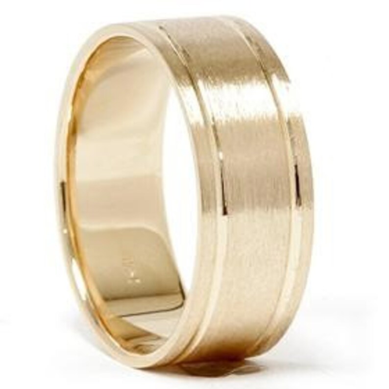 14K Yellow Gold Comfort Fit Brushed Mens Wedding Band Ring 8MM - Etsy