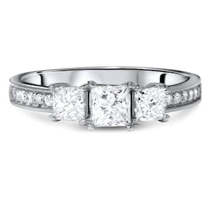 Engagement Ring Diamond 2.00CT Three Stone Princess Cut Engagement Ring 14K White Gold