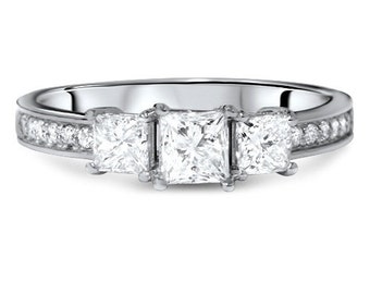 Engagement Ring Diamond. 50CT Drei Steine Prinzessin Cut Engagement Ring 14K White Gold