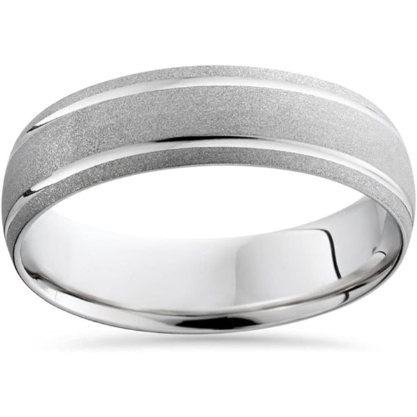 P3 POMPEII3 Mens 10K White Gold Comfort Sandblast Finish Wedding Band